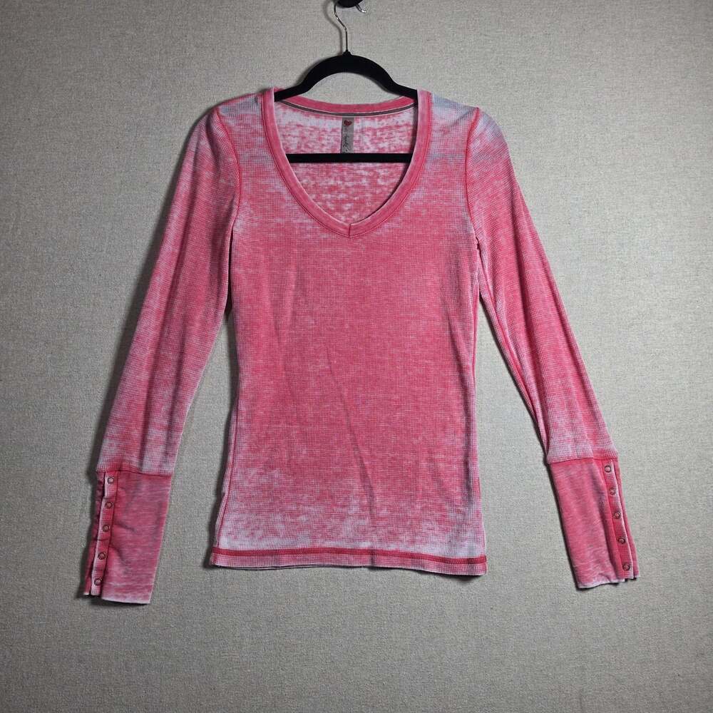 Luv 4 Anouka Long Sleeve Distressed Henley Womens S Coral Pink